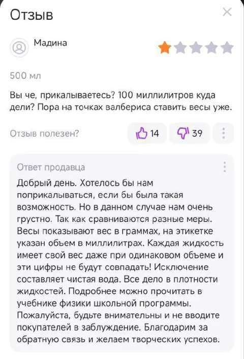Когда путают миллилитры и граммы
