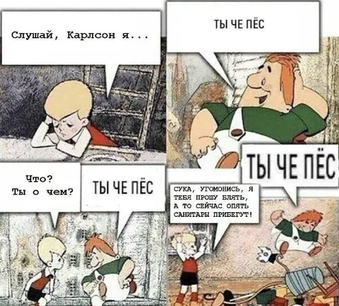 Карлсон опять говорит «ты че пёс»