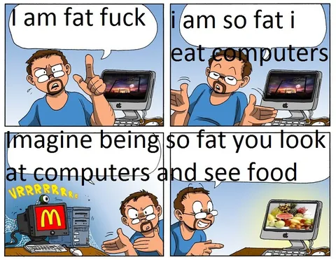 Fat Man Sees Food Everywhere
