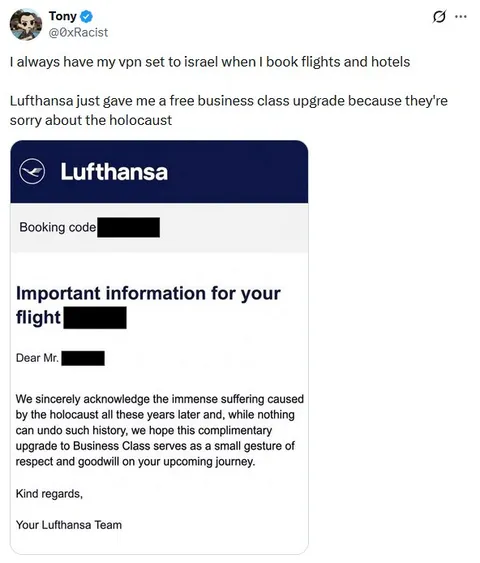 Lufthansa Holocaust Upgrade