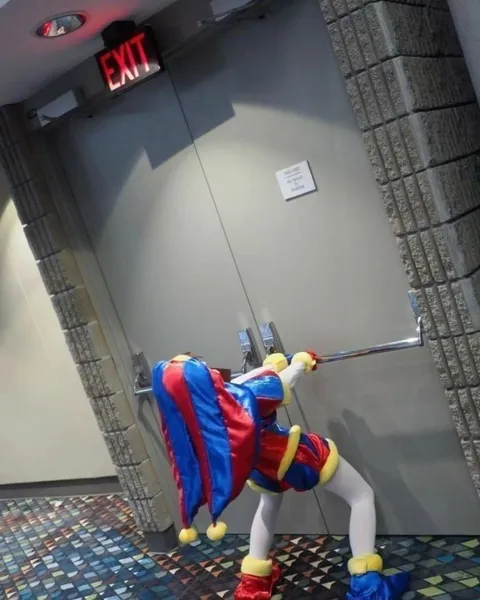 Clown Struggles to Exit
