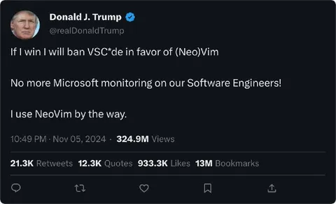 Trump Bans VS Code for NeoVim