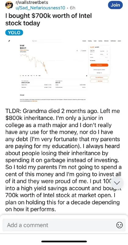 Bought $700k of Intel Stock