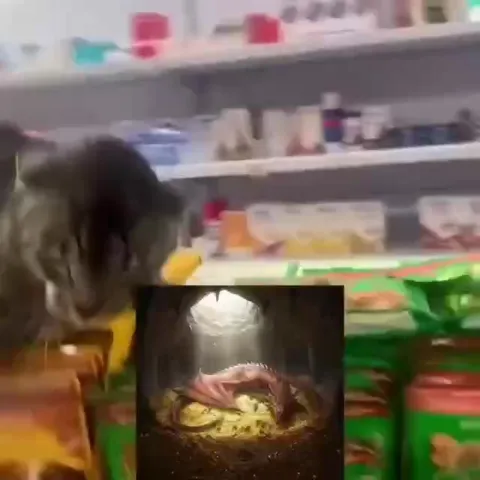 Cat Guards the Dog Food