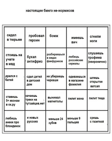 Настоящее бинго не-нормисов