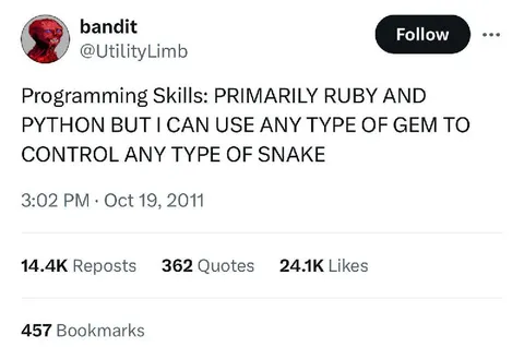Ruby Python Snake Programming Skills