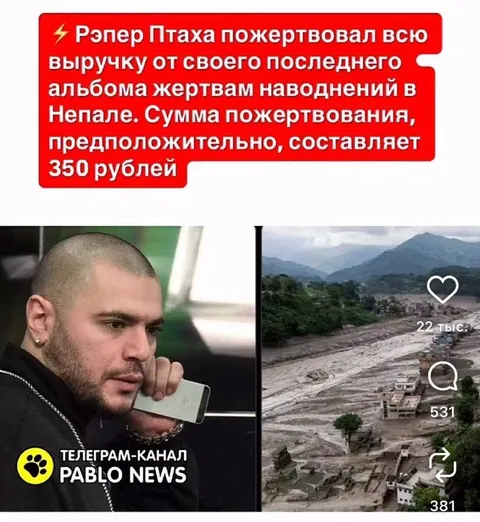 Птаха пожертвовал 350 рублей