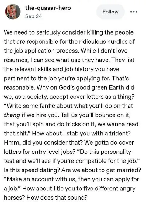 Cover Letter Job Application Rant