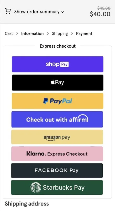 Every Payment Option at Checkout