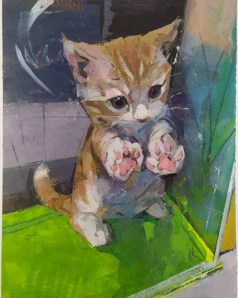 Котик с поднятыми лапками