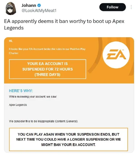 Banned for Playing Apex Legends
