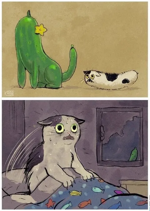 Кот испугался кактуса