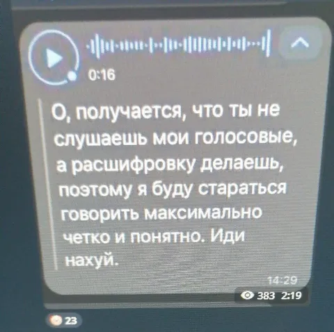Расшифровка голосовых и иди нахуй