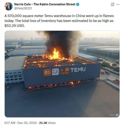 Temu Warehouse Burns for $53.29