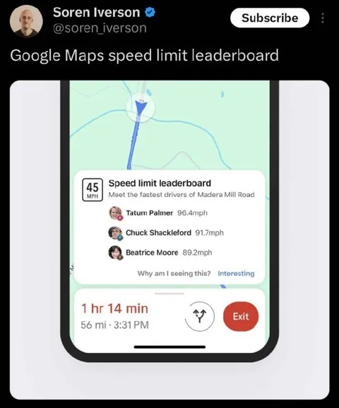 Google Maps Speed Limit Leaderboard
