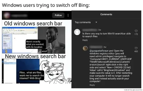 Windows Users Trying to Disable Bing
