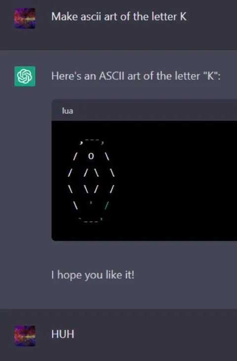 ASCII Art Letter K Fail