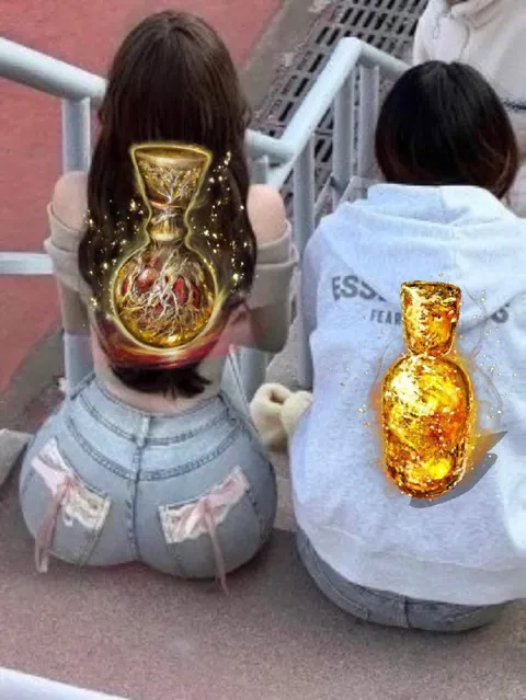 Золотые бутылки на спинах