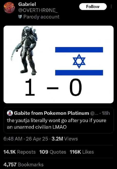 Yautja Wins Against Israel