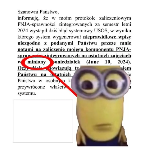 Minion widzi błąd w USOS