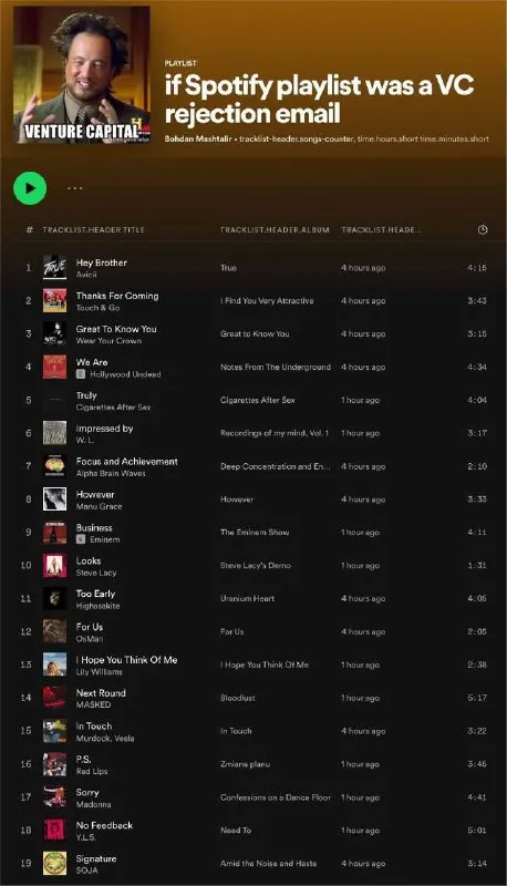Spotify Playlist as VC Rejection Email