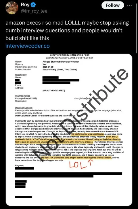 Amazon Reports LeetCode Cheating