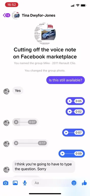 Facebook Marketplace Voice Note Fail