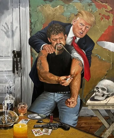 Трамп держит буйного мужчину