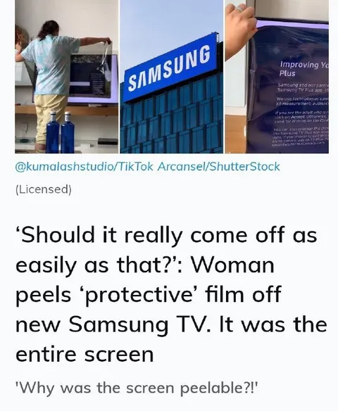 Woman Peels Off TV Screen