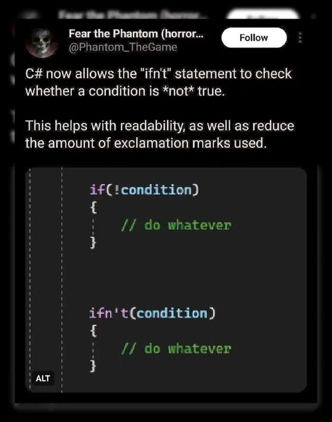 C# ifn't Statement Joke