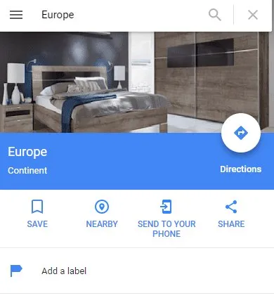 Europe Bedroom on Google Maps