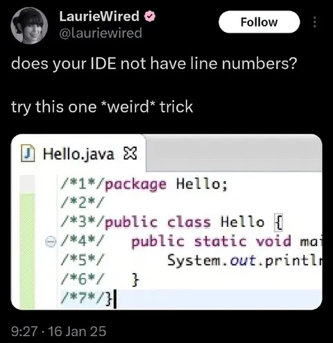 IDE Line Numbers Trick