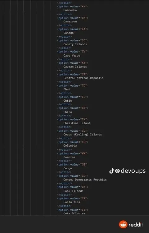 Endless Country Dropdown List