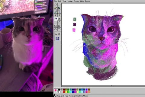 Кот и его рисунок в Paint