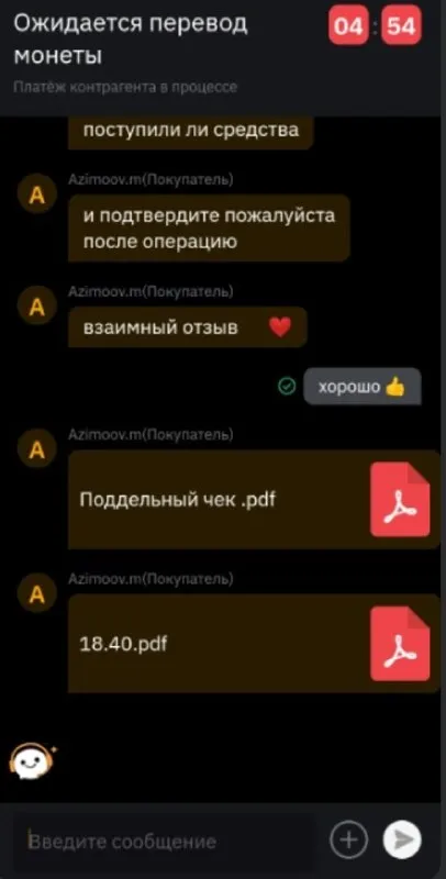 Поддельный чек вместо перевода