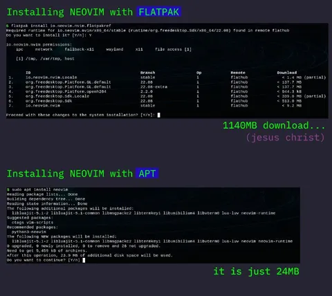 Installing Neovim with Flatpak vs Apt