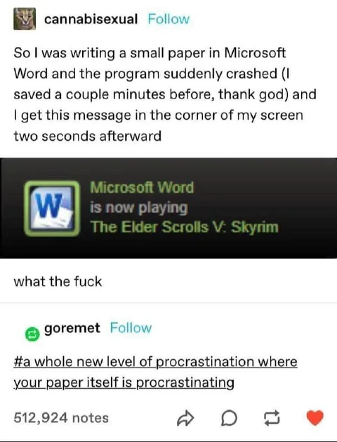 Microsoft Word Plays Skyrim Instead