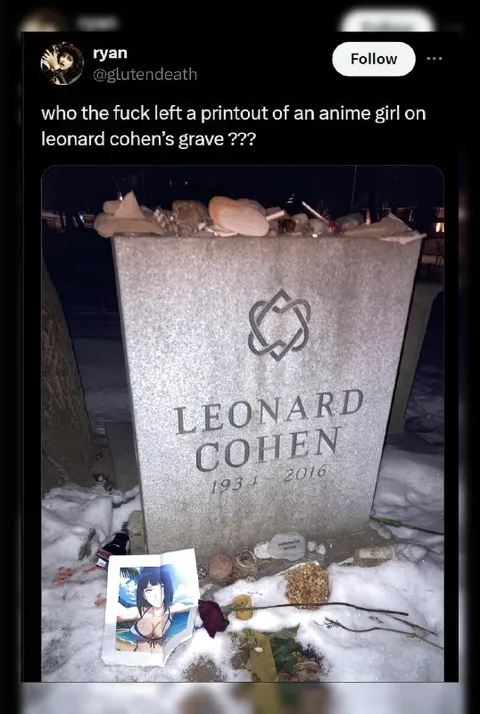 Anime Girl on Leonard Cohen’s Grave