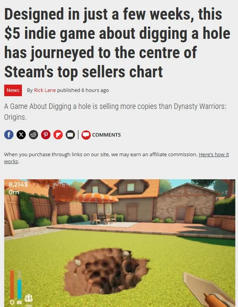 Indie Digging Game Tops Steam Charts
