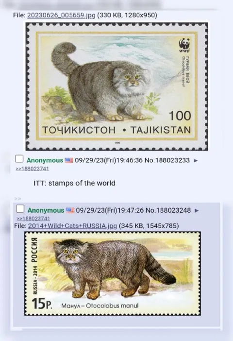 Манул на марках Таджикистана и России
