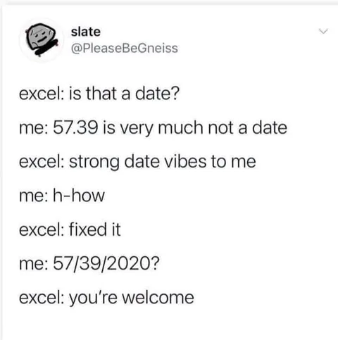 Excel Thinks 57.39 Is a Date