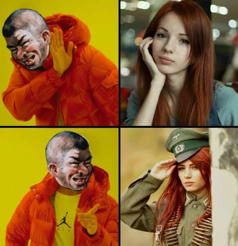 Парень выбирает рыжую девушку