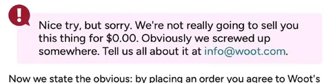 Woot $0.00 Order Error