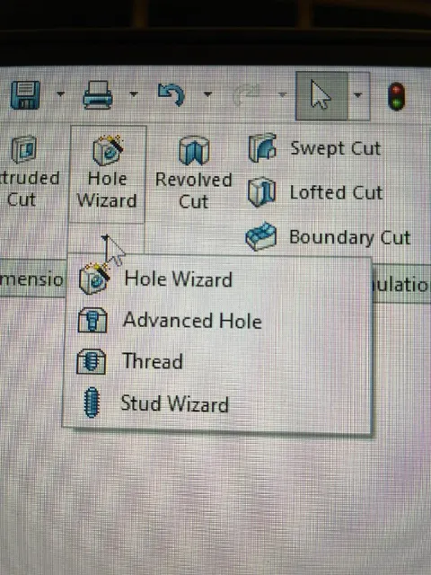 Hole Wizard Menu
