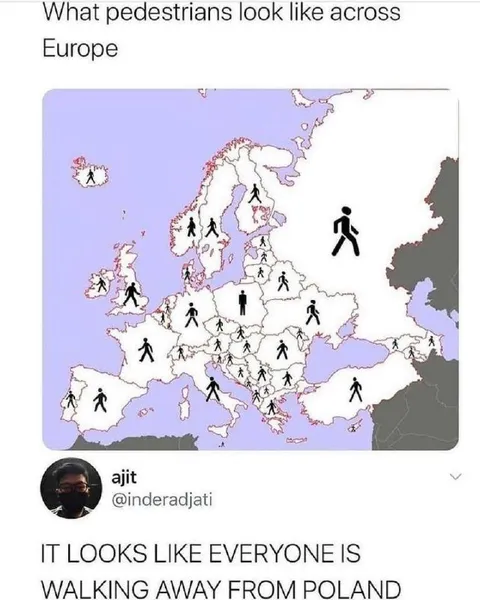 Pedestrians Walking Away From Poland