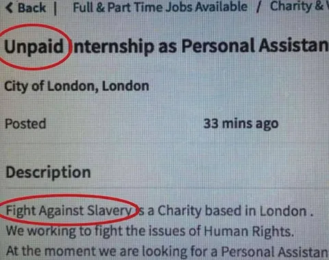 Unpaid Internship Fighting Slavery