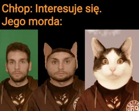 Chłop interesuje się, jego morda
