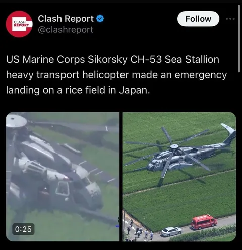 Marine Helicopter Rice Field Landing