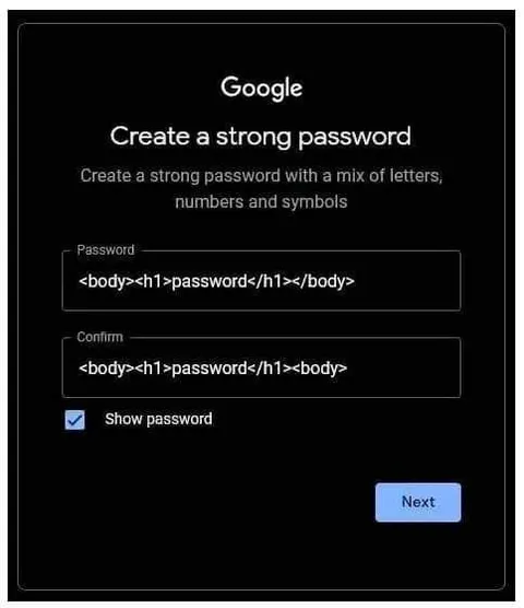 Strong Password HTML Fail