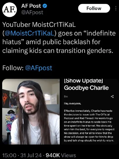 MoistCr1TiKaL Announces Indefinite Hiatus